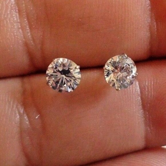 1 CARATS ROUND SIMULATED DIAMOND STUD EARRINGS 14K SOLID WHITE GOLD - Picture 5 of 7